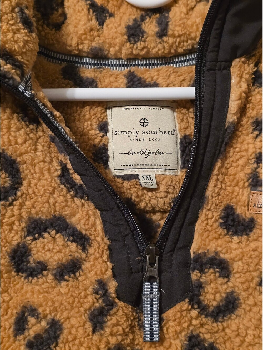 Simply Southern Leopard Sherpa Half Zip Pullover Fleece XXL - Picture 3 of 7